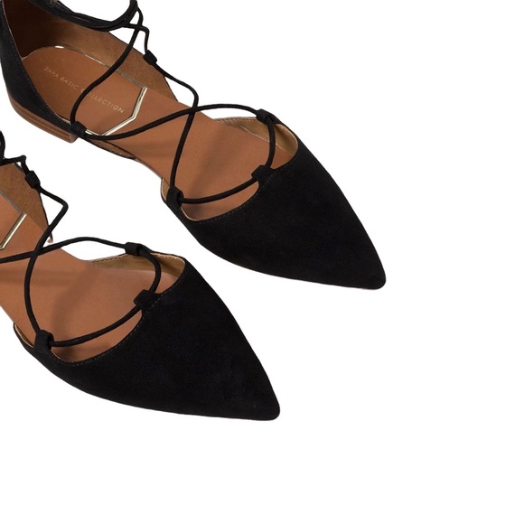 Zara Black Suede Lace Up Flats - Picture 5 of 6